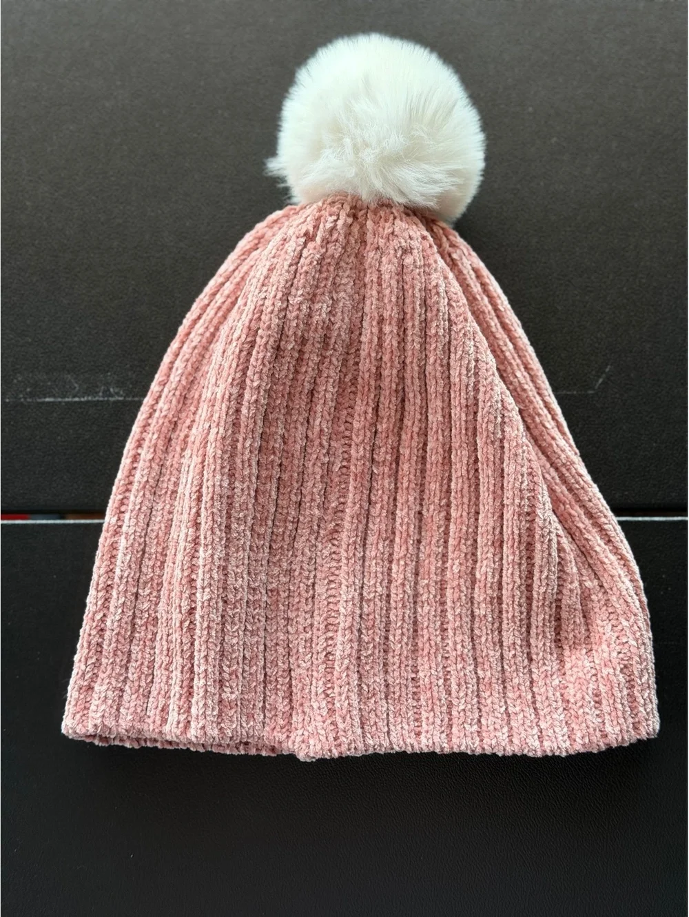 Tahari Girls Pink Chenille Knit Beanie White Pom Pom Toddler Kids Winter Hat